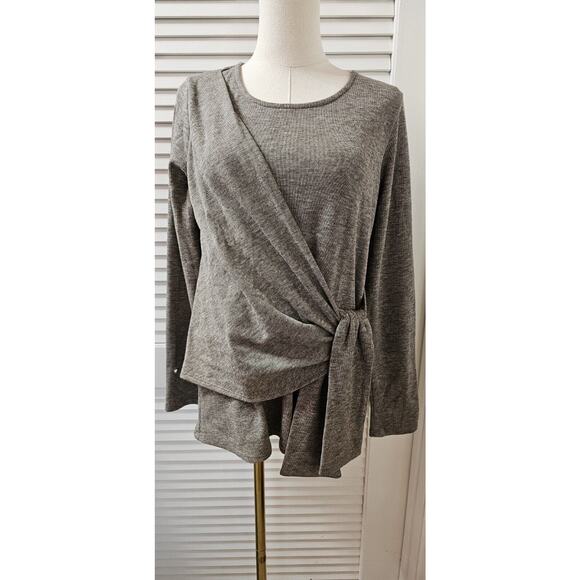 Karen Kane Women's Drape Front Heathered Brushed Knit Top, Taupe SOFT Sz Small - Picture 2 of 4